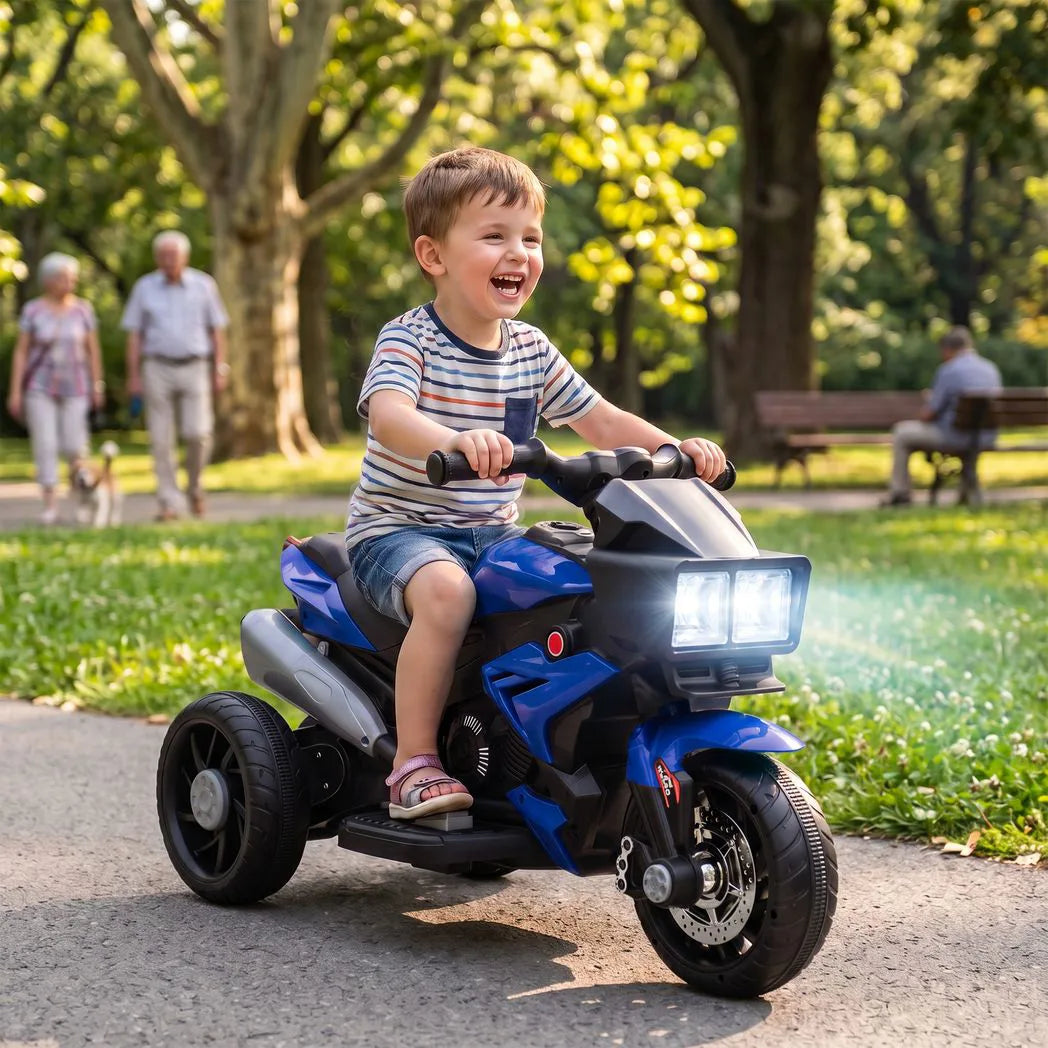 AIYAPLAY Kids Electric Ride-On Motorbike with 3 Wheels, Horn & Headlights – Toddler Battery Motorcycle, Blue