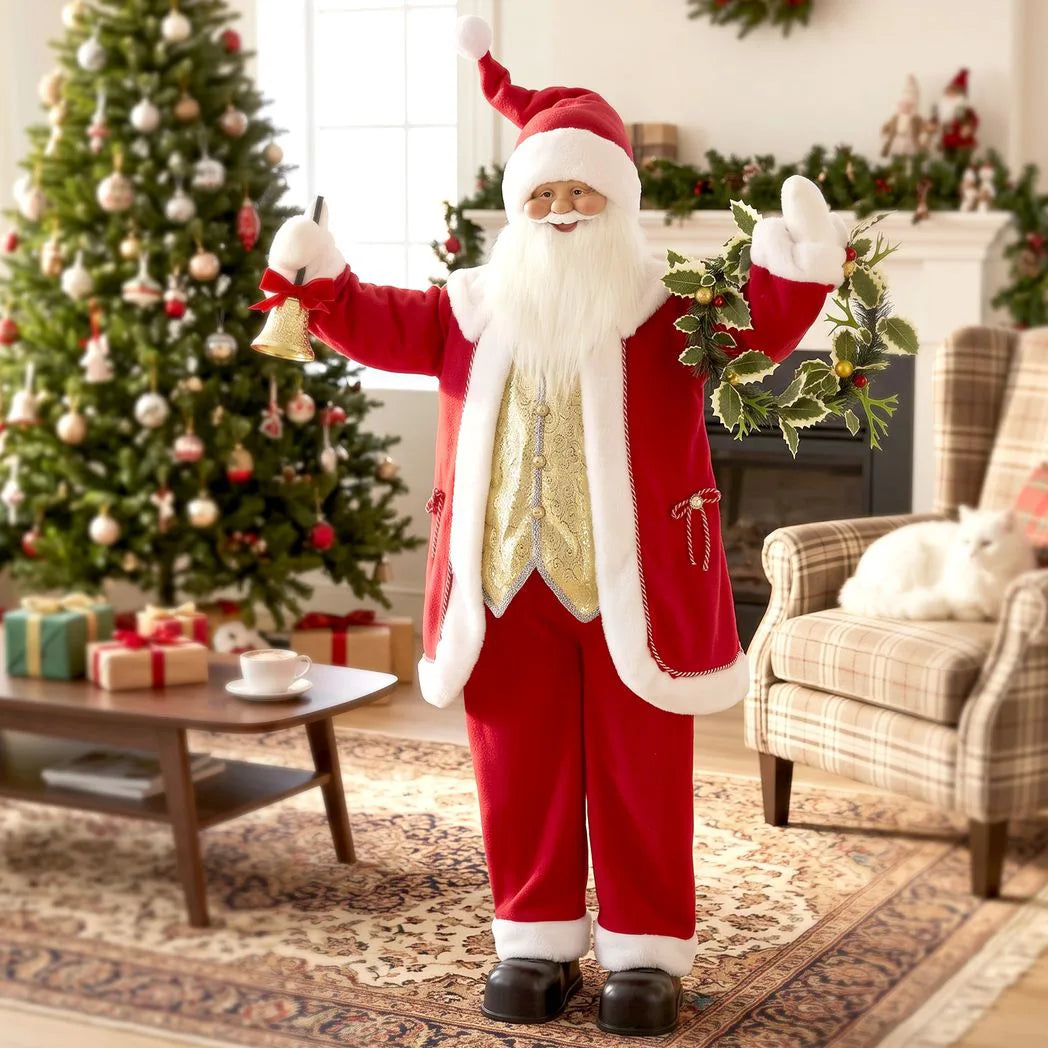 HOMCOM 150cm Life-Size Singing Santa Claus with Bell & Wreath – Animated Sound/Touch Christmas Decoration