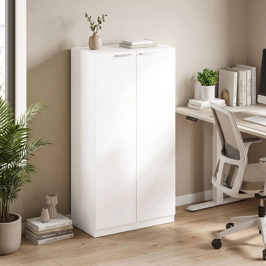 HOMCOM 120 cm Tall Storage Cabinet with 3 Tiers and Soft-Close Doors – Home Office File Organiser, White