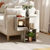 HOMCOM S-Shaped Narrow Side Table with 3-Tier Storage Shelves – Slim Living Room End Table, 50W x 19.5D x 58H cm, Grey