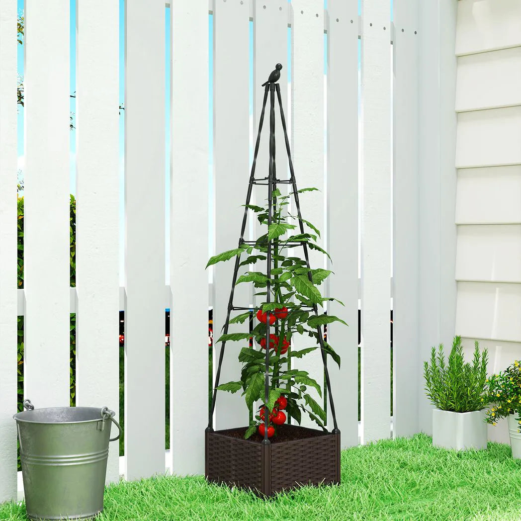 Outsunny Self-Watering Raised Garden Bed with Trellis & Drainage Holes – Tall Planter for Climbing Plants