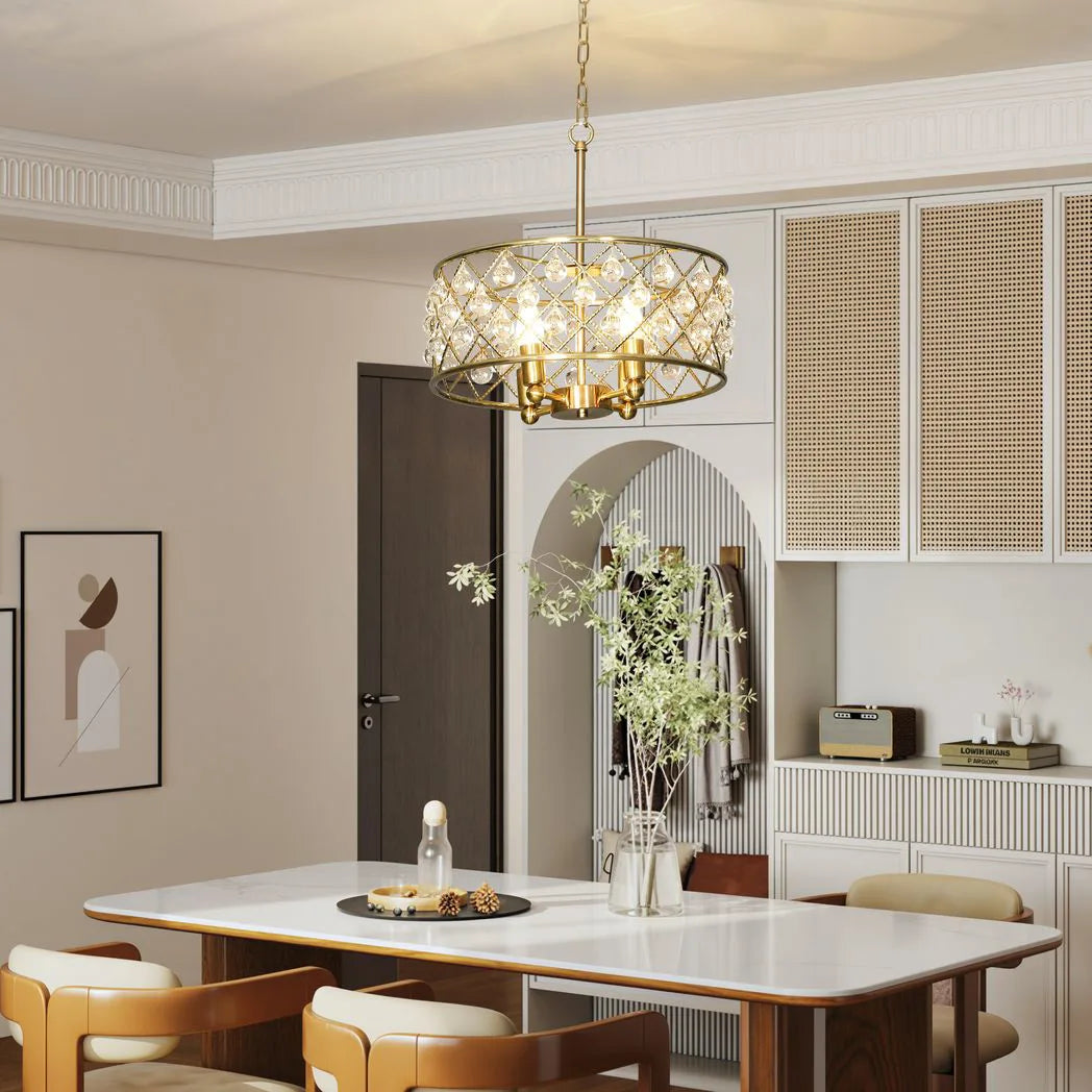 HOMCOM 51 Crystallite Four-Bulb Chandelier with 130 cm Adjustable Chain – Gold-Tone Ceiling Light
