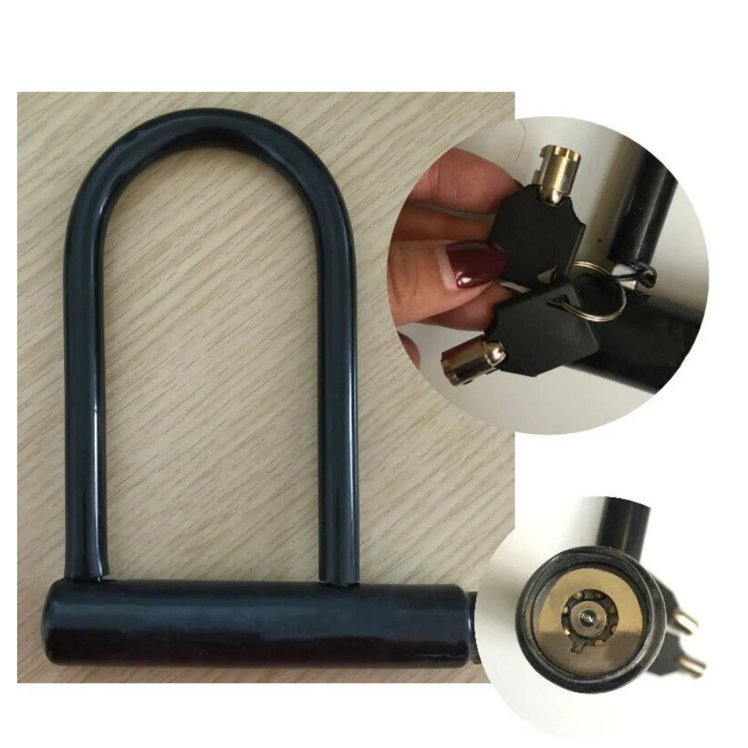 Heavy Duty U-Shaped Bike Lock with 2 Keys & Mounting Bracket – Zinc Alloy Anti-Theft Lock for Bicycles & Scooters
