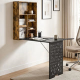 HOMCOM Folding Wall-Mounted Drop-Leaf Table with Chalkboard and Storage Shelf – Space-Saving Desk, Brown