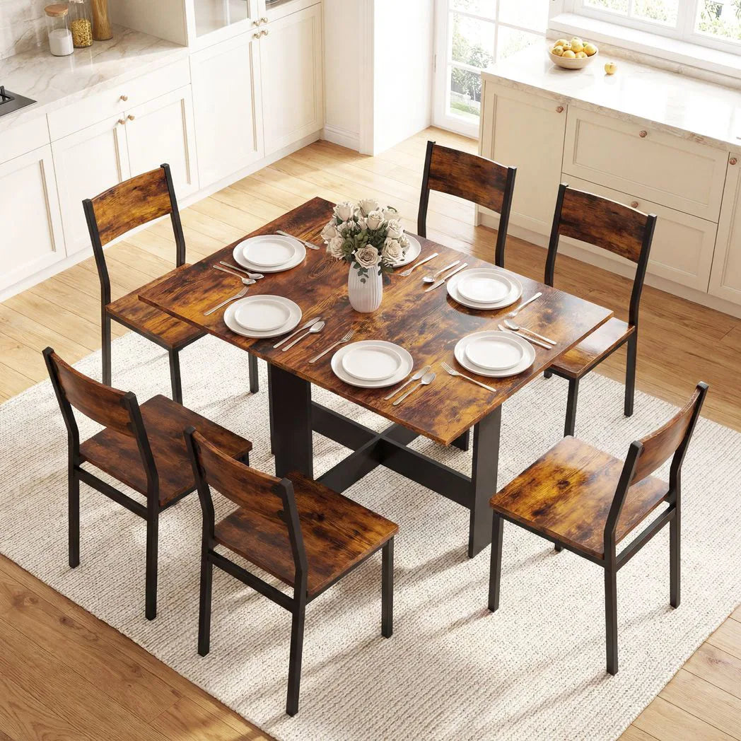 HOMCOM Folding Drop Leaf Dining Table for 4-6 People – Space-Saving Kitchen Table and Writing Desk, Rustic Brown
