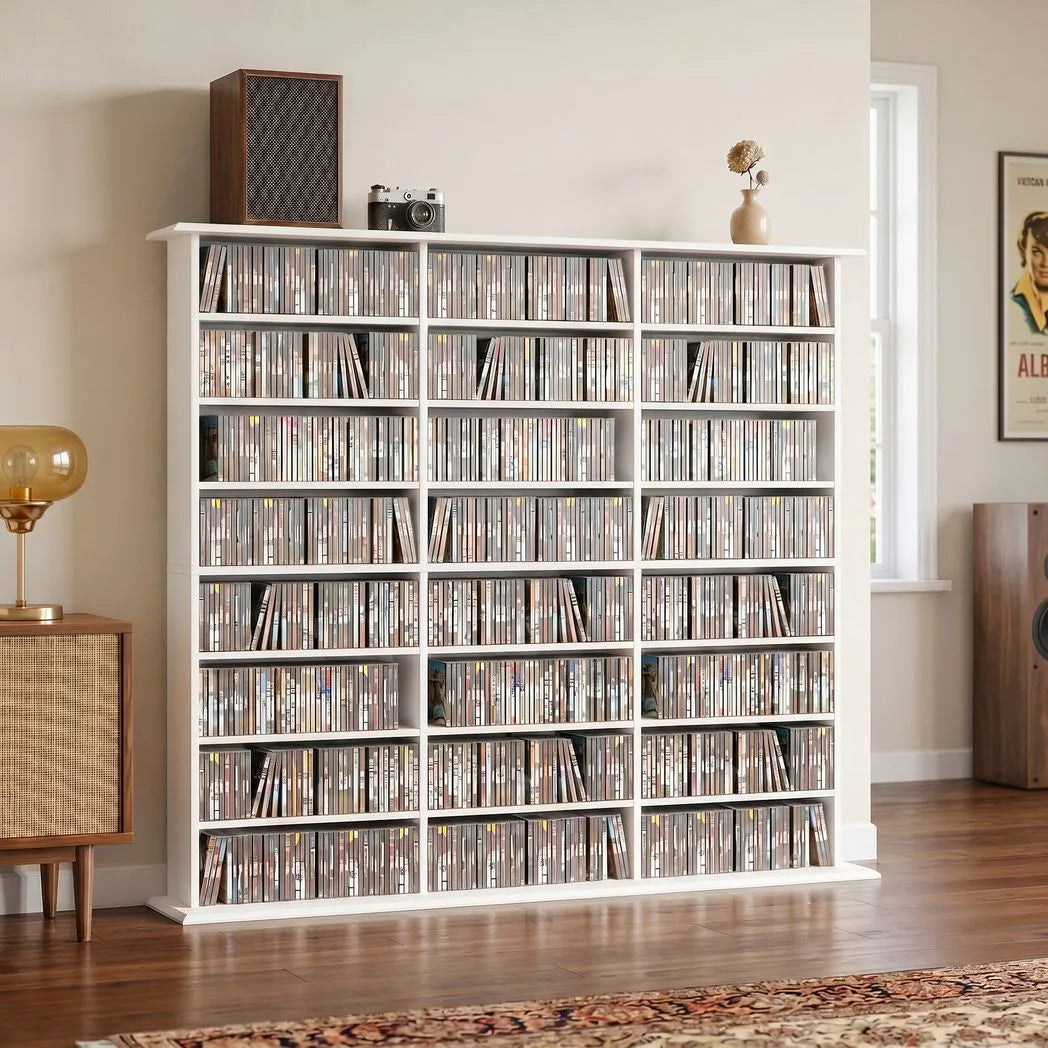 HOMCOM 1032 CD / 594 DVD Media Storage Unit with 24 Compartments & 18 Adjustable Shelves – Blu-ray Shelf Tower, White