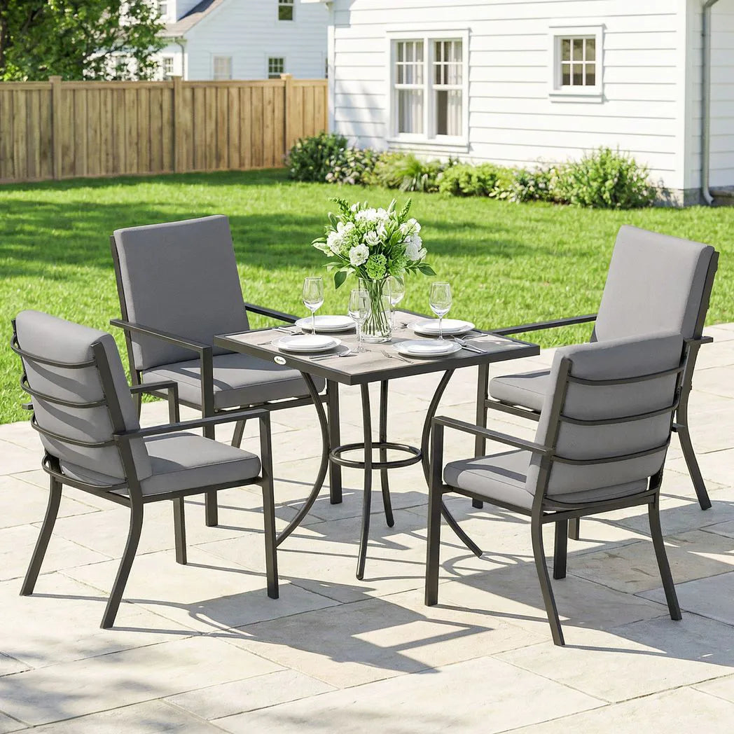 Outsunny 5 Piece Garden Dining Set for 4 – Square Table with Stackable Cushioned Armchairs