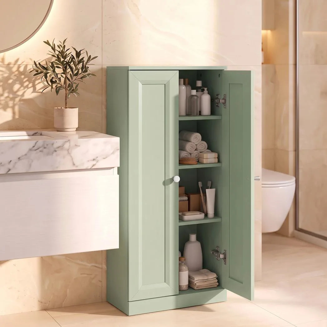 HOMCOM Narrow Bathroom Cabinet with 2 Doors & 4 Tiers – Slim Freestanding Storage Cupboard