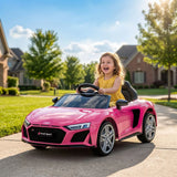 AIYAPLAY Licensed Audi R8 Spyder 12V Kids Electric Car with Remote Control & Dual Motors – Ride On, Pink