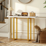 HOMCOM Faux Marble Console Table with Steel Frame – Narrow 100cm Entryway Table with Anti-Tip Device, White