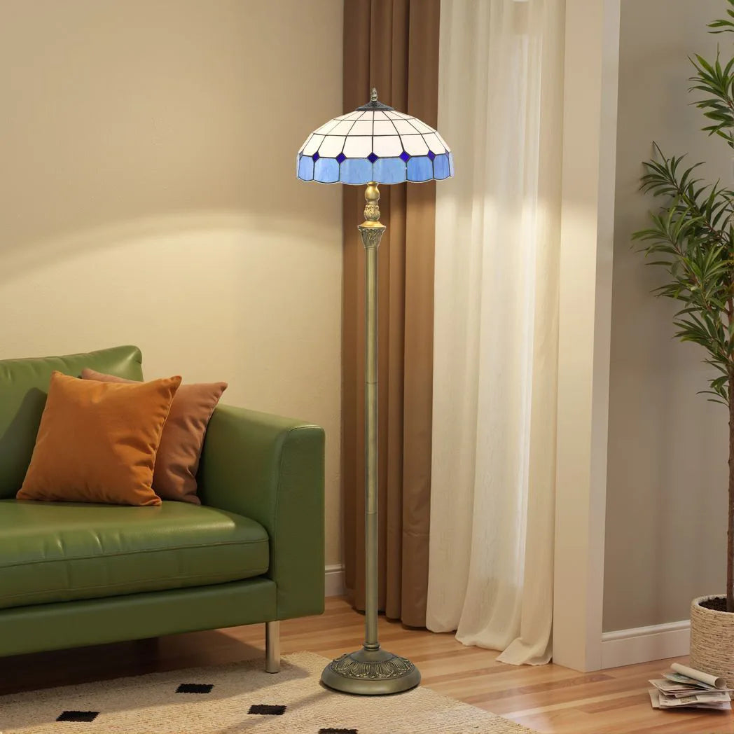 HOMCOM Tiffany-Style Floor Lamp with Handcrafted Stained Glass Shade