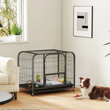 PawHut Heavy Duty Dog Crate, 93 x 58 x 76 cm – Triple Door Dog Cage with Wheels for Small to Medium Breeds