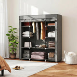 HOMCOM Portable Fabric Wardrobe with Hanging Rail, 10 Shelves and Roll-Up Doors – Foldable Clothes Storage, Dark Grey