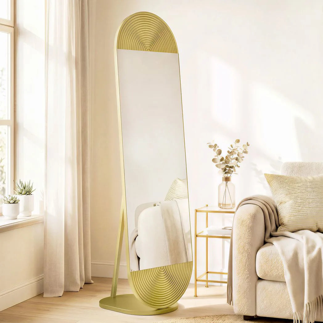 HOMCOM 50 x 161 cm Wavy Full Length Mirror, Free Standing Mirror with Metal Frame and Solid Base