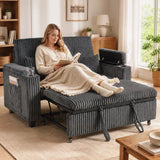 HOMCOM 2 Seater Sofa Bed with 5-Position Backrest, Storage Armrest and Cup Holders – Corduroy Sleeper, Dark Grey