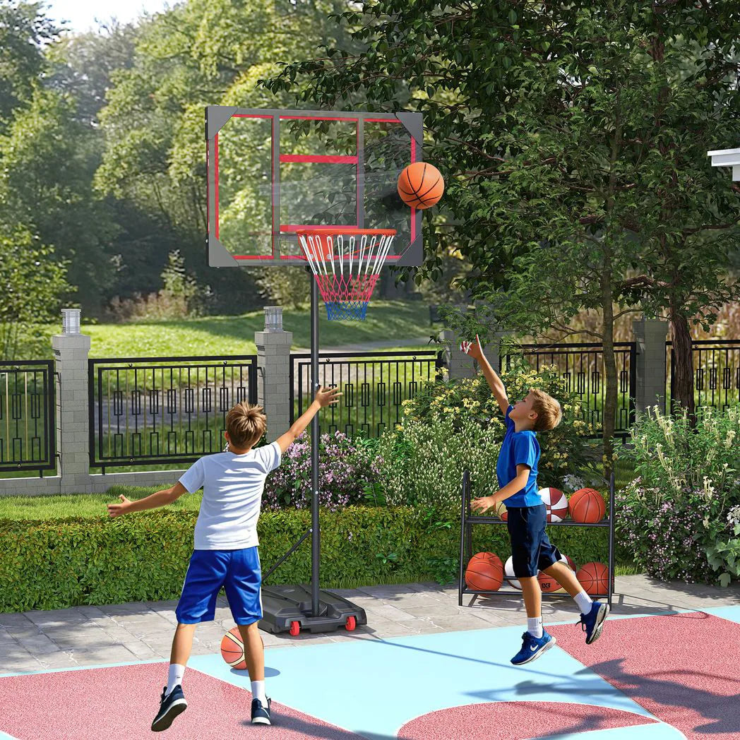 AIYAPLAY Height Adjustable Basketball Hoop 210-260cm with Wheels & Fillable Base – Indoor Outdoor, Red