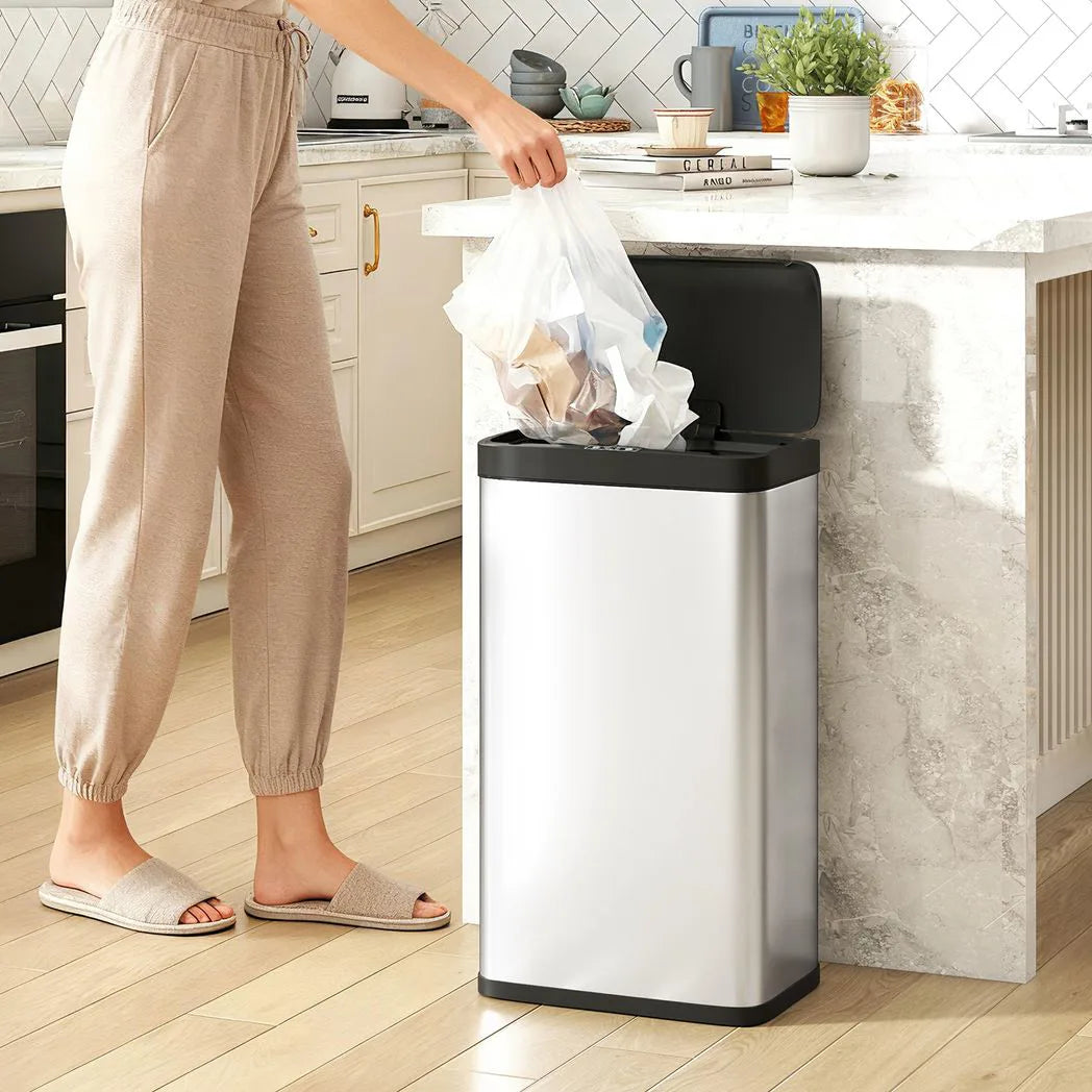 HOMCOM 45L Stainless Steel Sensor Bin with Soft-Close Lid and Removable Inner Bucket – Touchless Kitchen Bin