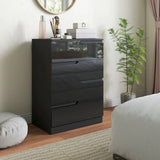 HOMCOM Four-Drawer Chest of Drawers with High Gloss Fronts and Hidden Handles – Bedroom Storage Dresser, Black