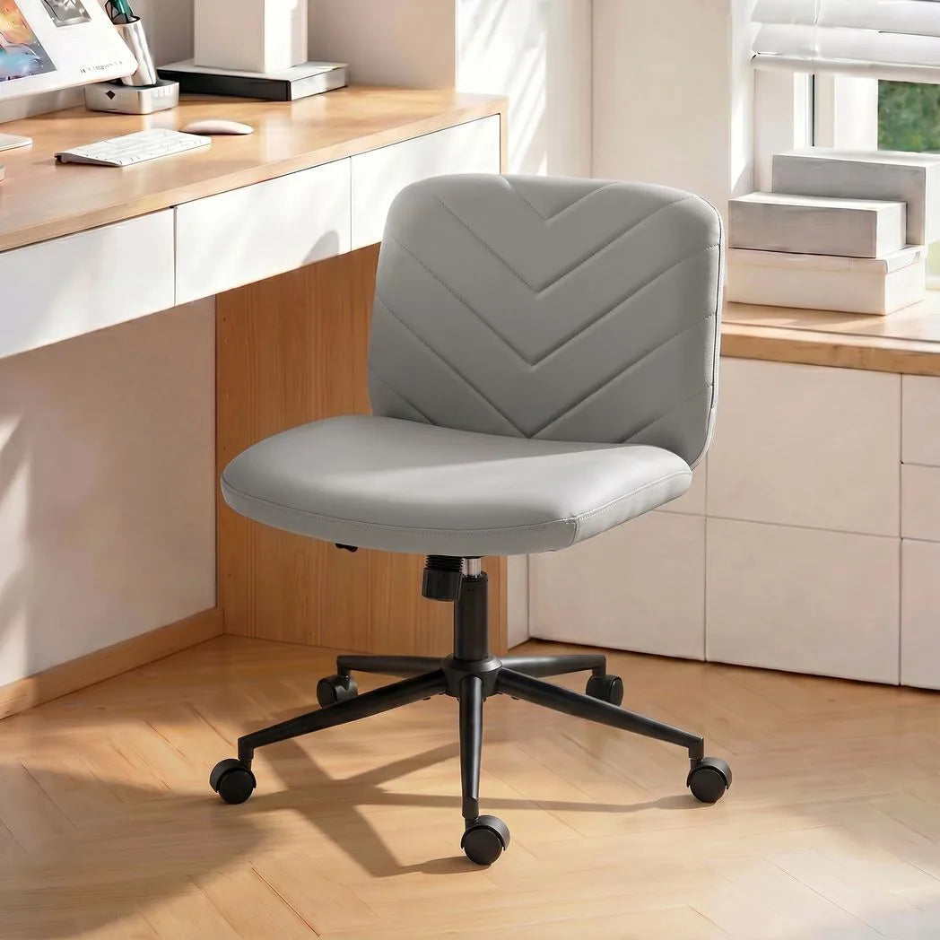 HOMCOM Armless Home Office Desk Chair with Wide 62cm Seat, Adjustable Height and Rocking – Pet-Friendly Leather, Grey