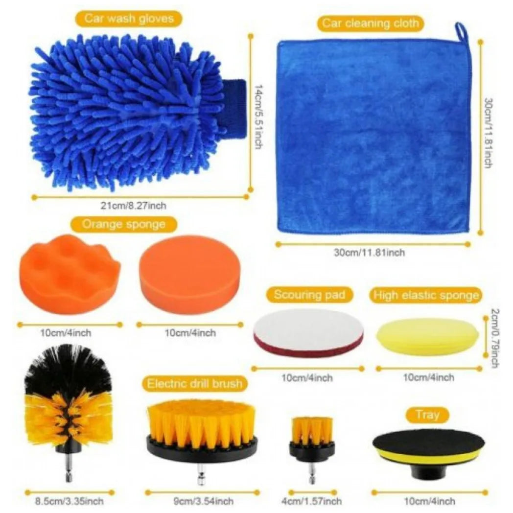 26-Piece Car Detailing Kit with Drill Brushes, Sponges, Gloves & Cloth – Interior & Exterior Cleaning Set
