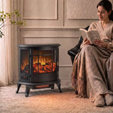 HOMCOM 2000W Electric Fireplace Stove with Realistic LED Flame – Freestanding Log Burner Heater, Black