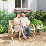 Outsunny 2-Seater Wagon Wheel Garden Bench, Fir Wood, Natural Finish