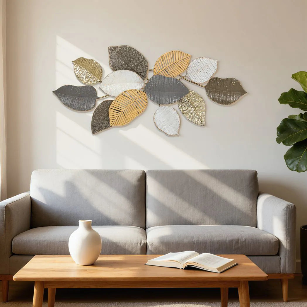 HOMCOM Leaf Design Metal Wall Art
