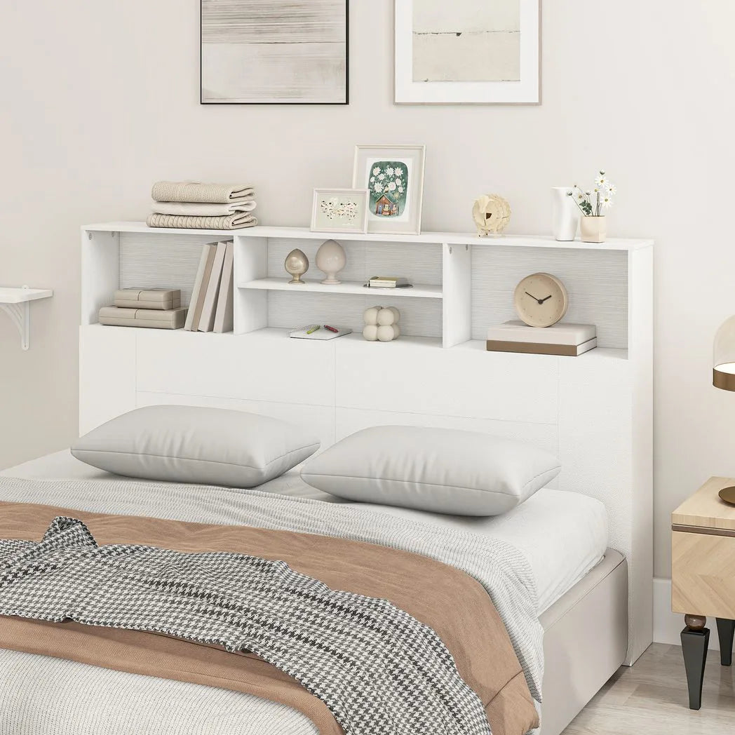 HOMCOM King-Size Freestanding Headboard with 4 Open Storage Compartments – Bedroom Bed Headboard, White