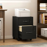 HOMCOM Rolling File Cabinet with 2 Drawers & Lockable Wheels – Under-Desk Mobile Storage, Black