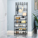 Metal Coat and Hat Stand with 8 Hooks & 5-Tier Shoe Rack, 60 x 26 x 170cm, Black