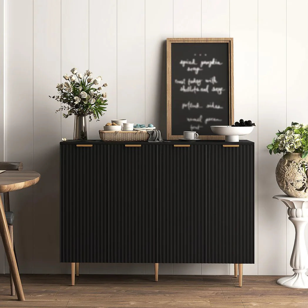 HOMCOM Modern Sideboard Buffet Cabinet with Adjustable Shelves & Metal Legs – Kitchen Storage Cupboard, Black