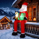 Outsunny 9.3ft Giant Christmas Inflatable Hanging Santa Claus with Reindeer, Gift Box and LED Lights – Outdoor Garden Decoration