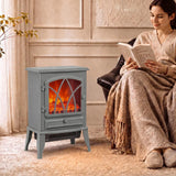 HOMCOM Vintage Electric Fireplace Stove, 1000W/2000W Freestanding with LED Flame and Thermostat – Grey