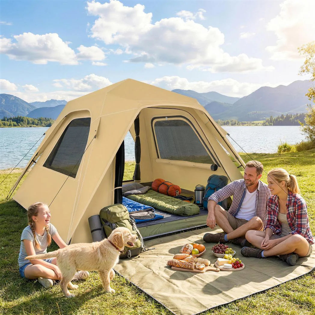 Outsunny 2-3 Person Pop Up Tent with Mesh Windows – 3000mm Waterproof Instant Camping Tent, Khaki