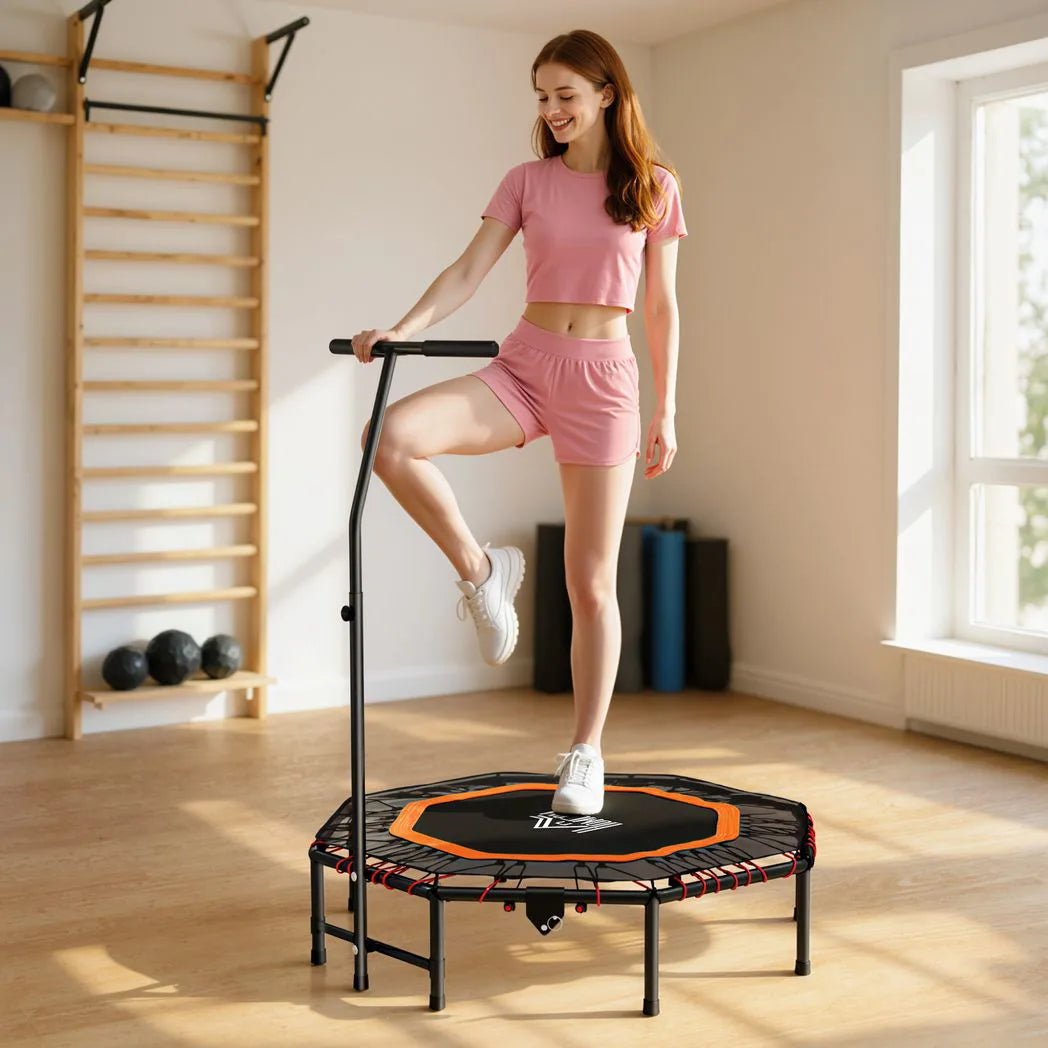 HOMCOM Fitness Trampoline with Adjustable Handle & 150kg Max Load – Foldable Low-Impact Rebounder for Adults