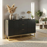 HOMCOM Sideboard with 3 Drawers, 2-Door Cabinet and Adjustable Shelves, Gold-Tone Base, Black