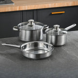 Stainless Steel 3 Piece Cookware Set with Milk Pan, Stockpot, Frying Pan and Glass Lids – Steel Handles