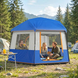 Outsunny 4 Person Cabin Tent with Easy Setup Frame, 3000mm Waterproof & Removable Roof – Family Camping Tent, Blue