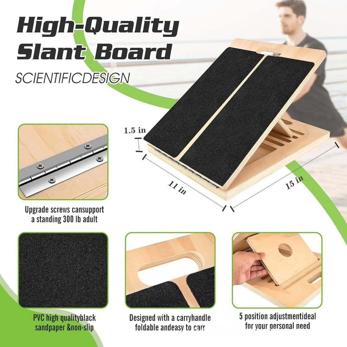 Wooden Calf Incline Board with Adjustable Angle – Foldable Slant Board Calf Stretcher for Yoga & Leg Stretching