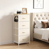 HOMCOM Chest of Drawers with 4 Fabric Drawers, 2 Hooks and Steel Frame – Tall Bedroom Storage Unit, Beige