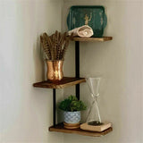 3-Tier Luca Corner Wall Shelf – Modern Floating Pine & Iron Storage Display Shelving, Black & Light Brown