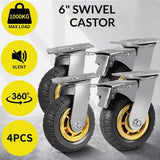 4 x 150mm Heavy Duty Swivel Castor Wheels with Brakes – Non-Marking Rubber, 300kg Combined Load