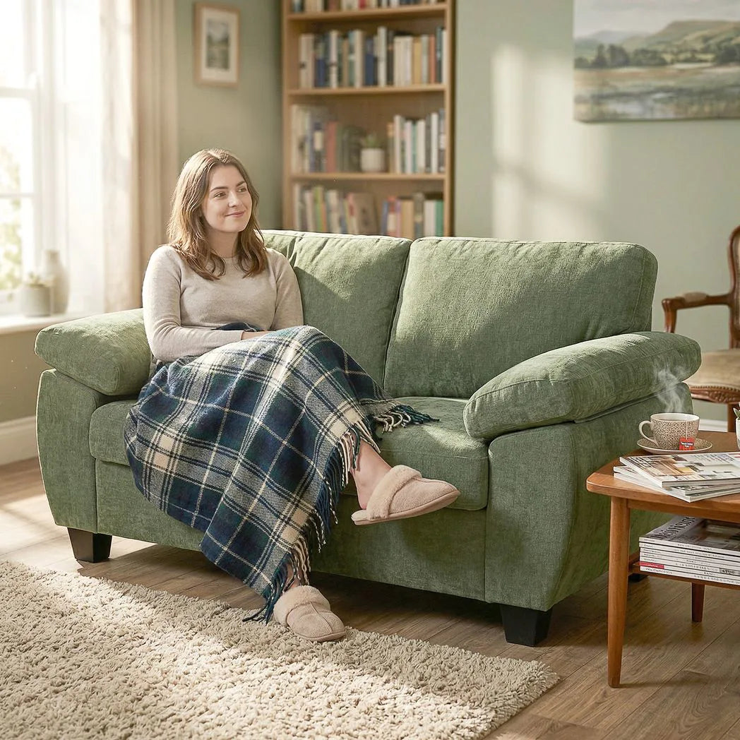 HOMCOM 2 Seater Sofa, 156cm Chenille Loveseat with Pocket Spring Cushions and Wide Padded Armrests, Dark Green
