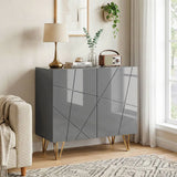 HOMCOM Modern Luxe High Gloss Sideboard with Hairpin Legs, Two Shelves – Kitchen Storage Cabinet, Grey