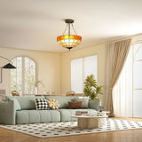 HOMCOM Tiffany Style Ceiling Light with 3 E27 Sockets – Vintage Stained Glass Semi Flush Chandelier