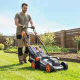 Outsunny 18V Cordless Lawnmower with 2 x 4Ah Batteries, 34cm Cutting Width, 35L Grass Bag & Mulching