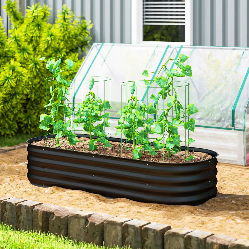 Outsunny Galvanised Steel Raised Garden Bed with Safety Edging, 150 x 62cm – Flowers and Herbs, Black