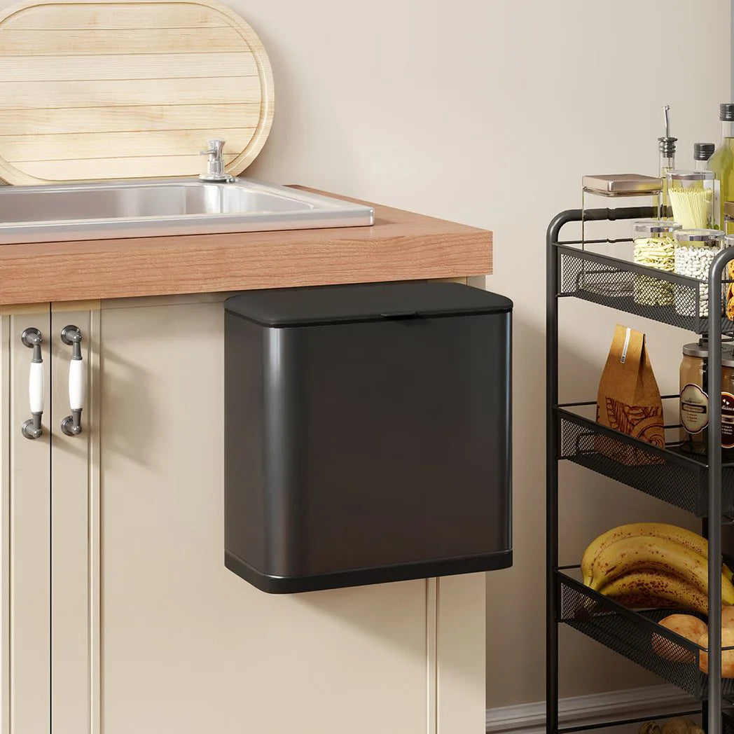 HOMCOM 8L Hanging Kitchen Bin with Lid and Removable Inner Bucket – Stainless Steel, Cabinet Door or Standing