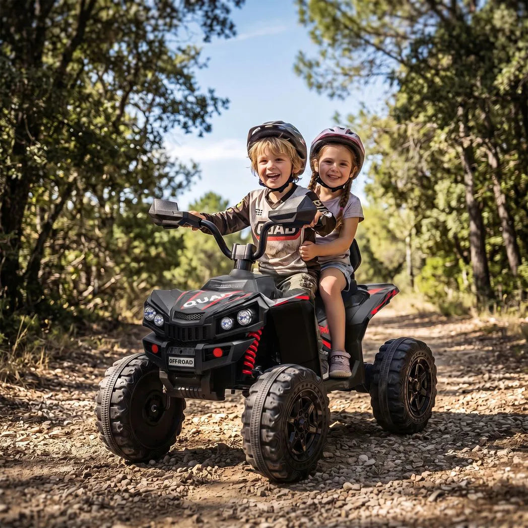 AIYAPLAY 24V 2 Seater Electric Quad Bike for Kids with Soft Start, LED Lights and Music – Ages 3–8, Black