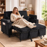 HOMCOM 2 Seater Sofa Bed with 5-Position Backrest, Storage Armrest and Cup Holders – Corduroy Sleeper, Black